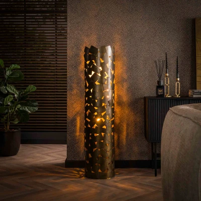 Afbeelding van Fraaai Chad vloerlamp cylinder brons antiek Metaal
