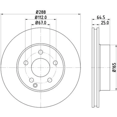 Afbeelding van HELLA PRO 8DD 355 113 861 Remschijf 288 25 05/06 112 interne ventilatie Gecoat Zonder wielbevestigingsbout, wielnaaf