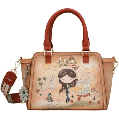 Afbeelding van Anekke Schoudertas Peace &amp; Love Square Crossbody Bag Camel Veelkleurig