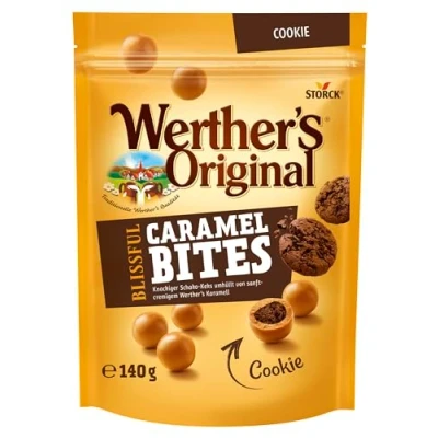 Afbeelding van Werther&#039;s Original Blissful Caramel Bites Cookie knapperige chocoladekoekjes omhuld door zacht romig karamel 1 x 140 g