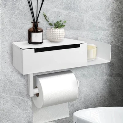 Afbeelding van toiletrolhouder roestvrij staal, rolhouder zelfklevend of borend, voor toilet badkamer keuken (wit, stijl B)