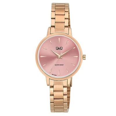 Afbeelding van Q&amp;Q model Q56a 005 Dameshorloge 3 atm waterdicht rose kleurig diameter 31 mm roze wijzerplaat