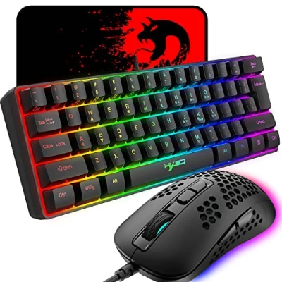Afbeelding van Kuiyn 60% bekabeld compact gamingtoetsenbord Mini 61 toetsen 11 RGB achtergrondeffecten met volledige Anti ghosting + bekabelde lichtgewicht gamingmuis 2400 dpi honingraatoptische muis muismat voor gamers en typisten