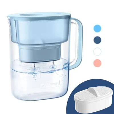 Afbeelding van Waterdrop Lucid waterfilterkan van 200 gallon met lange levensduur 10 kopjes, NSF gecertificeerd, 5x keer levensduur, vermindert lood, fluoride, chloor en meer, BPA vrij, blauw,