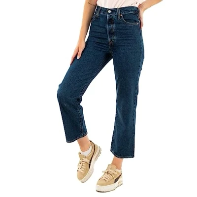 Afbeelding van Levi&#039;s dames Ribcage high waist straight leg cropped jeans in lyocellblend de kleur Indigo, maat: W26/L27