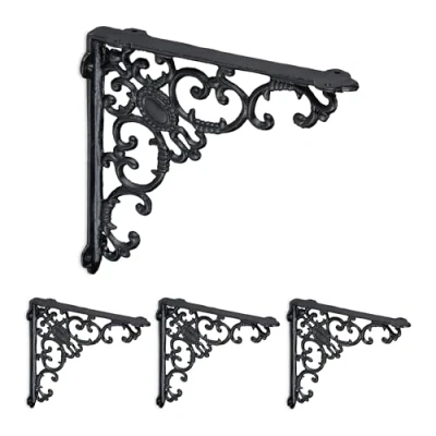 Afbeelding van plankdrager set van 4 21,5 cm gietijzer zwart
