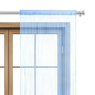 Afbeelding van wometogaren deurgordijn 90x245 cm blauw lichtblauw roede koord oekoTex inkortbaar wasbaar effen in vele heldere kleuren