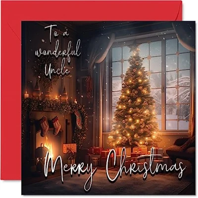 Afbeelding van Traditionele Happy Christmas Card Merry To Uncle Xmas uit de hele familie, 145mm x Single Wenskaarten Gift