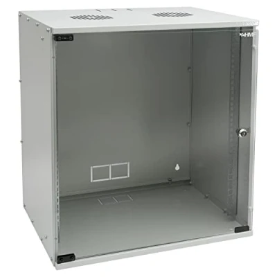 Afbeelding van HMF 65712 07 netwerkkast, serverkast 19 inch 12 HE 400 mm diepte glazen deur lichtgrijs