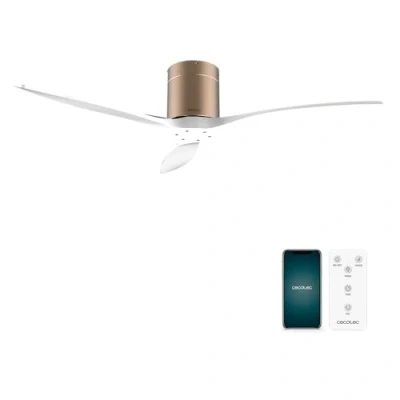 Afbeelding van Cecotec Deckenventilator EnergySilence Aero 5500 Aqua GoldWhite Connected, DC Motor 40W, Durchmesser 132 cm, Niedriger Verbrauch, WLAN, Fernbedienung, Außenbereich, Timer, Sommer und Winter, Leise