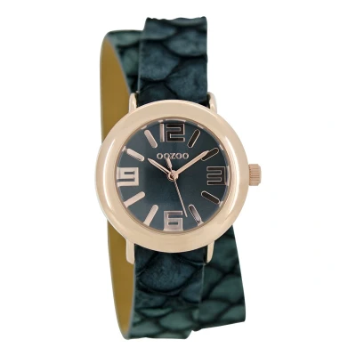 Afbeelding van OOZOO Timepieces Rosé goudkleurige horloge met aqua groene leren band C6543