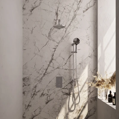Afbeelding van BRAUER Chrome Edition thermostatische inbouw regendouche 3 weg omstelling SET 43 met 20 cm douchekop en rechte muurarm standen handdouche