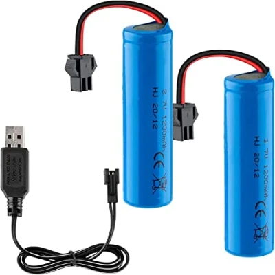 Afbeelding van Yangers 2 Pack 3.7 v 1200 mah li ion batterij RC Oplaadbare Batterijen 15C SM 2P Plug Connector met USB oplader Set voor Auto off road Truck Jumper Voertuig Drift Monster Speelgoed