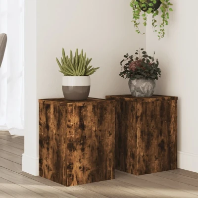 Afbeelding van Plantenstandaards 2 st 25x25x35 cm bewerkt hout gerookt eiken
