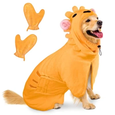 Afbeelding van Bibykivn Badjas voor honden, hondenbadjas van microvezel, verstelbare halsband met klittenbandsluiting, sneldrogende badhanddoek grote, middelgrote kleine honden/kat (oranjekleur leeuw, XL)