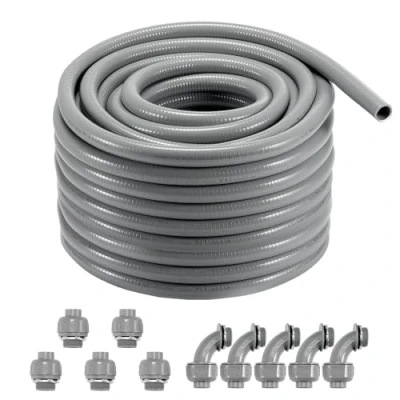 Afbeelding van VEVOR 30,5 m flexibele elektrische leiding, m, PVC vloeistofdichte buis, niet metalen met 5 rechte en 90 graden buisconnectorfittingen, voor airconditioning motor controller pomp, IP65