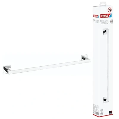 Afbeelding van tesa® Deluxxe handdoekstang, zelfklevend, verchroomd, modern design, 100% roestvrij, 73 mm x 630 50