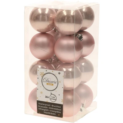 Afbeelding van Set 66x stuks kunststof kerstballen met ster piek lichtroze Kerstbal