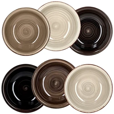 Afbeelding van MamboCat Grey Set van 6 soepborden, grijs, robuust grijs aardewerk servies voor personen, diepe bordenset met moderne draaikolk in leuke grijstinten, grijze borden, diep, stuks