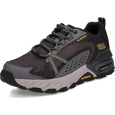 Afbeelding van Skechers Max Protect Sneaker voor heren, Zwart leer synthetisch mesh houtskool trim, 45 EU