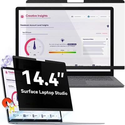 Afbeelding van Magnetische privacyfilter, compatibel met Microsoft Surface Laptop Studio 14,4 inch, afneembaar, anti glare blauw licht, privacy, privacyfolie, zwart, beveiligd, privacyschermbeschermer