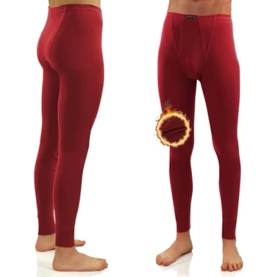 Afbeelding van Sesto Senso Heren Thermische Lange Onderbroek Katoen 100% Warm Lichtgewicht Ondergoed Functionele Leggings Base Layer Bottom, Bordeaux, S