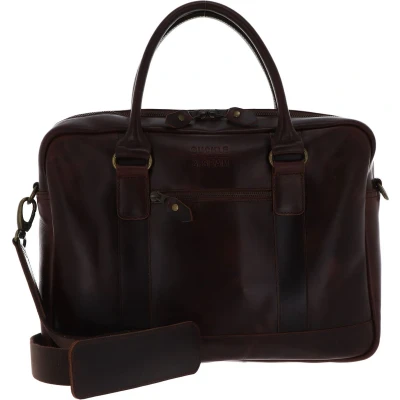 Afbeelding van BUCKLE &amp; SEAM Leren Business tas Laptoptas met laptopvak Everett Stripes Bag Brown Donkerbruin