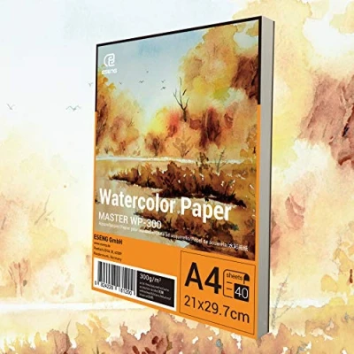 Afbeelding van ESENG® Premium aquarelpapier DIN A4 40x vel 300GSM wit, aquarelblok, schilderblok papier voor aquarel, tekenen, schilderen
