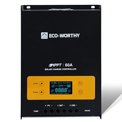 Afbeelding van ECO WORTHY 60A MPPT Solar Charging Controller 12/24/36/48V DC ingang &amp; digitaal OLCD display Temp Sensor Mount Ground, 99% laadefficiëntie voor lithium / GEL Flooded batterij,