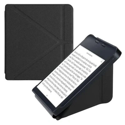 Afbeelding van kwmobile E reader hoesje geschikt voor Kobo Libra 2 hoes Ereader flip case met standaard cover van kunstleer In zwart