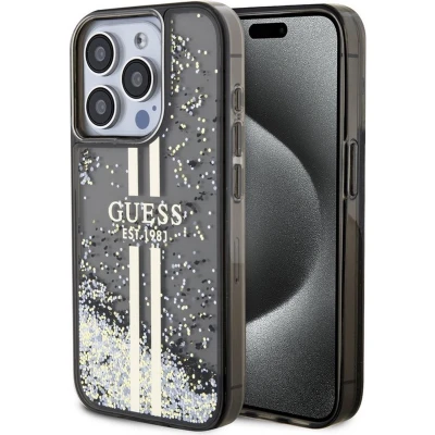 Afbeelding van Guess Liquid Glitter Gold Stripe Back Case Apple iPhone 15 Pro (6.1&quot;) Zwart