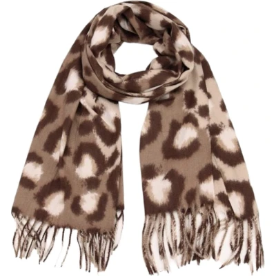 Afbeelding van Dames lange warme sjaal met panterprint khaki/beige