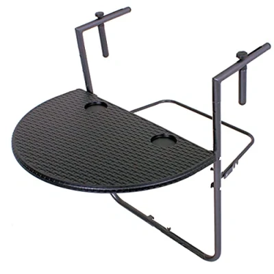Afbeelding van Spetebo Balkon hangtafel, rotan look, antraciet, halfrond, 60 x 63 cm, klaptafel, in hoogte verstelbaar, inklapbaar, balkon, hangtafel