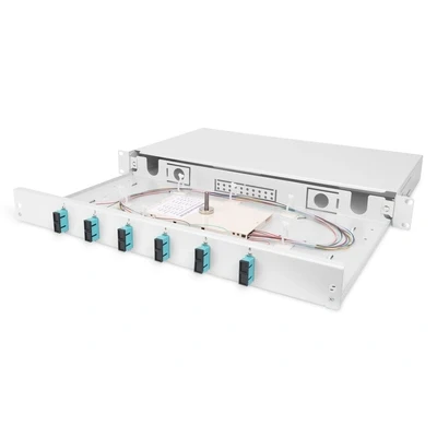Afbeelding van DIGITUS glasvezel lasdoos 6 couplers SC OM3 1U 19 inch multi mode simplex met lascassette rack montage