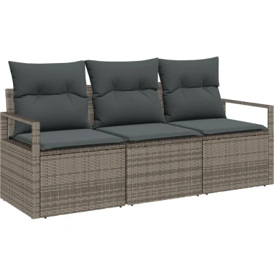 Afbeelding van vidaXL 3 delige tuin sofa set met kussens grijs poly rattan