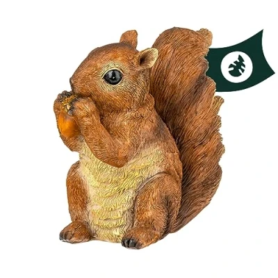 Afbeelding van VERDOBA Eekhoornfiguur met noot decoratiefiguur tuin, weerbestendig tuindecoratie eekhoorntje schattige eekhoorndecoratie van kunsthars voor de tuin