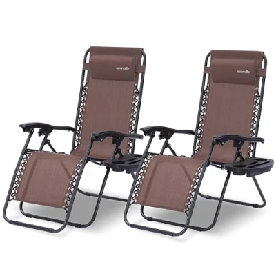 Afbeelding van SereneLife Ligstoel set van 2 Verstelbare Buitenkamerstoel met Afneembaar Bekerhouderblad Inklapbare Relaxstoel Verwijderbare Kussens