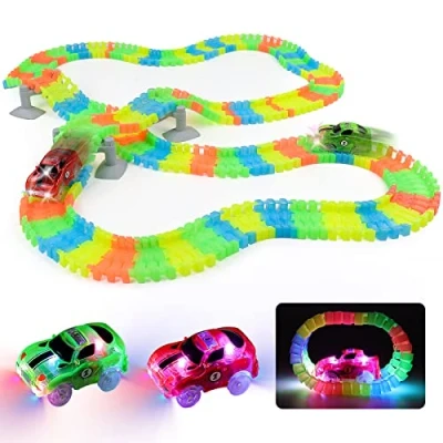 Afbeelding van Auto track met 2 LED race cars speelgoed, 240 stuks flexibele variabele set, kindersnelweg, Glow in the Dark voor kinderen 3 4 5 6 7 8 volgen auto&#039;s