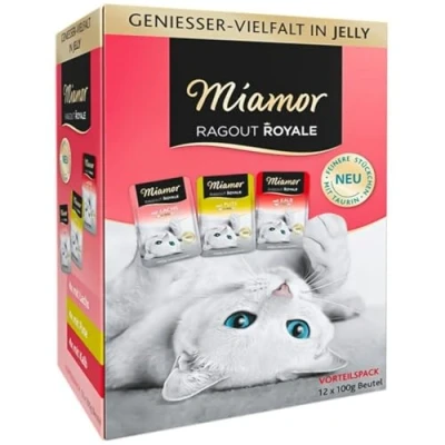 Afbeelding van 12x100g Ragout Royale Kalkoen, Zalm, Kalf Miamor Kattenvoer