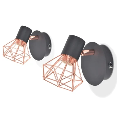 Afbeelding van Wandlamp E14 zwart en koper 2 st