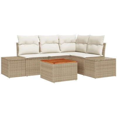 Afbeelding van vidaXL 5 delige tuinset met kussens in beige poly rattan en acacia