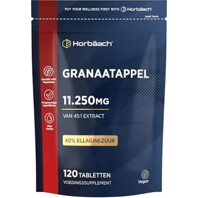 Afbeelding van Granaatappel Extract 11.250mg per Dagelijkse Dosis 40% Ellaginezuur 120 Veganistische Tabletten Hoge Dosering 100% Natuurlijk Horbaach