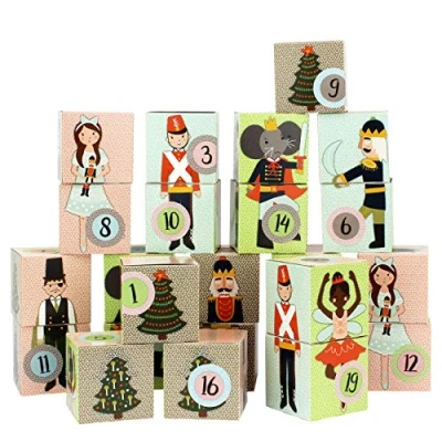 Afbeelding van Papierdrachen DIY adventskalender om te vullen dozen set motief notenkraker 24 kleurrijke van karton op zetten en Kerstmis.