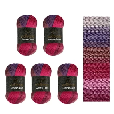 Afbeelding van Wollbiene Summer Touch Batik 5 x 100 gram wol meerkleurig met kleurverloop, 500 gemerceriseerde breiwol microvezel acryl (508 bessen paars)