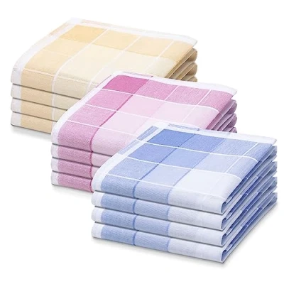 Afbeelding van JEMIDI Dameszakdoeken 100% katoen 30 x cm Set van 12 Herbruikbare zakdoeken voor volwassenen In blauw/rood/beige