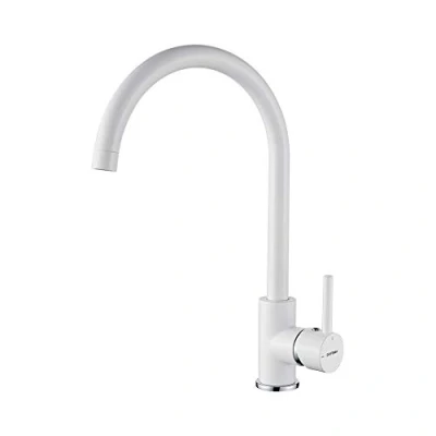 Afbeelding van GRIFEMA G4001W Keukenkraan met 360 Draaibare Uitloop en Koudstart, Eengreepsmengkraan Spoelbak Kraan Keuken, Messing, Wit