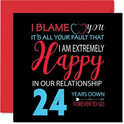 Afbeelding van Grappige 24e verjaardagskaart voor echtgenoot vrouw Your Fault I&#039;m Extremely Happy Gelukkige huwelijksverjaardagskaart partner, 145 mm x wenskaarten vierentwintigste jubilea