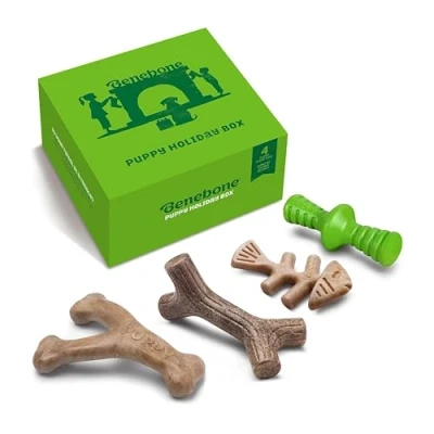 Afbeelding van Benebone Onverwoestbaar hondenspeelgoed voor puppy&#039;s, geschenkdoos agressieve kauwers met wensbeen, visgraat, stok en zaggler, langdurige vervelingsbrekers, 100% echte smaken,