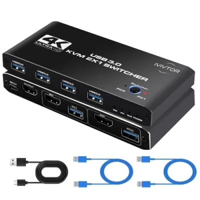 Afbeelding van HDMI 3.0 KVM Switch 4K 4 poorten USB 2 PC 1 monitor computers delen toetsenbord, muis, printer, U schijf en een HD Inclusief kabels