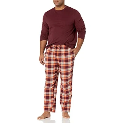 Afbeelding van Amazon Essentials Flanellen pyjamaset voor heren (verkrijgbaar in groot en lang), bordeaux/oranje geruit, XX Large